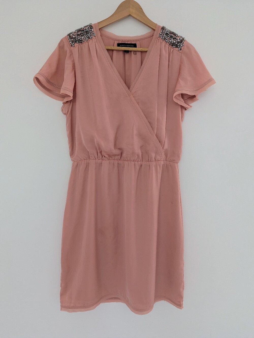 Banana Republic Blush Pink Beaded Shoulder Wrap Dress